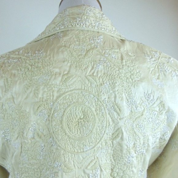 BIYA JOHNNY WAS Cream SILK EMBROIDERED blazer dress jacket S - Picture 2 of 7